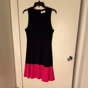 Navy and Pink Sleeveless Colorblock Fit and Flare Dress